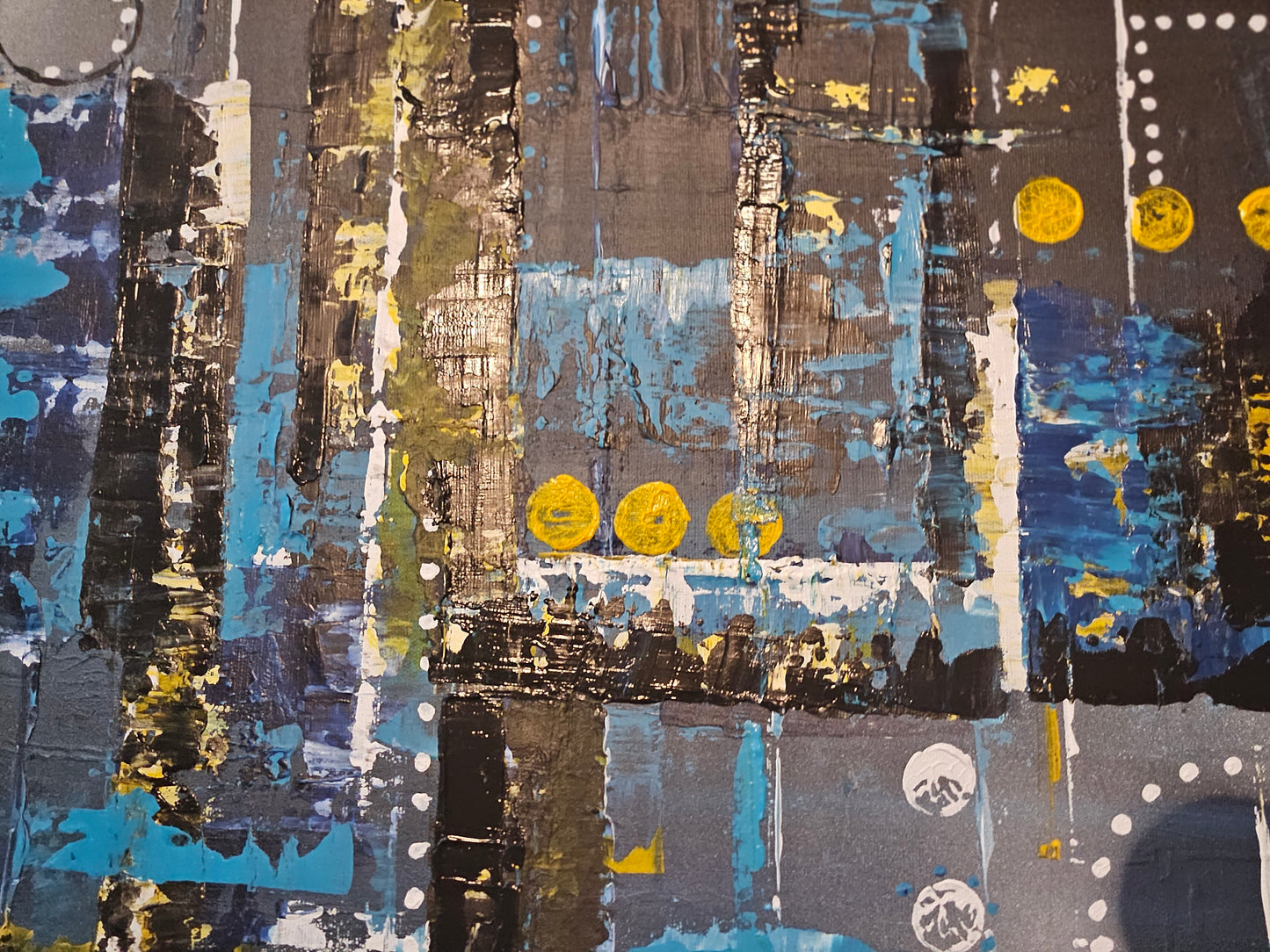 "Éclipse urbaine" toile abstraite 2024 22x28 pouces oeuvre originale