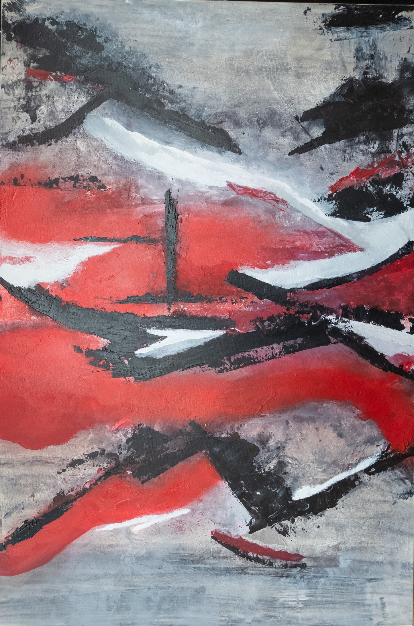 Art contemporain moderne. Coloré et texturé. Rouge noir et gris. Qualité et unique