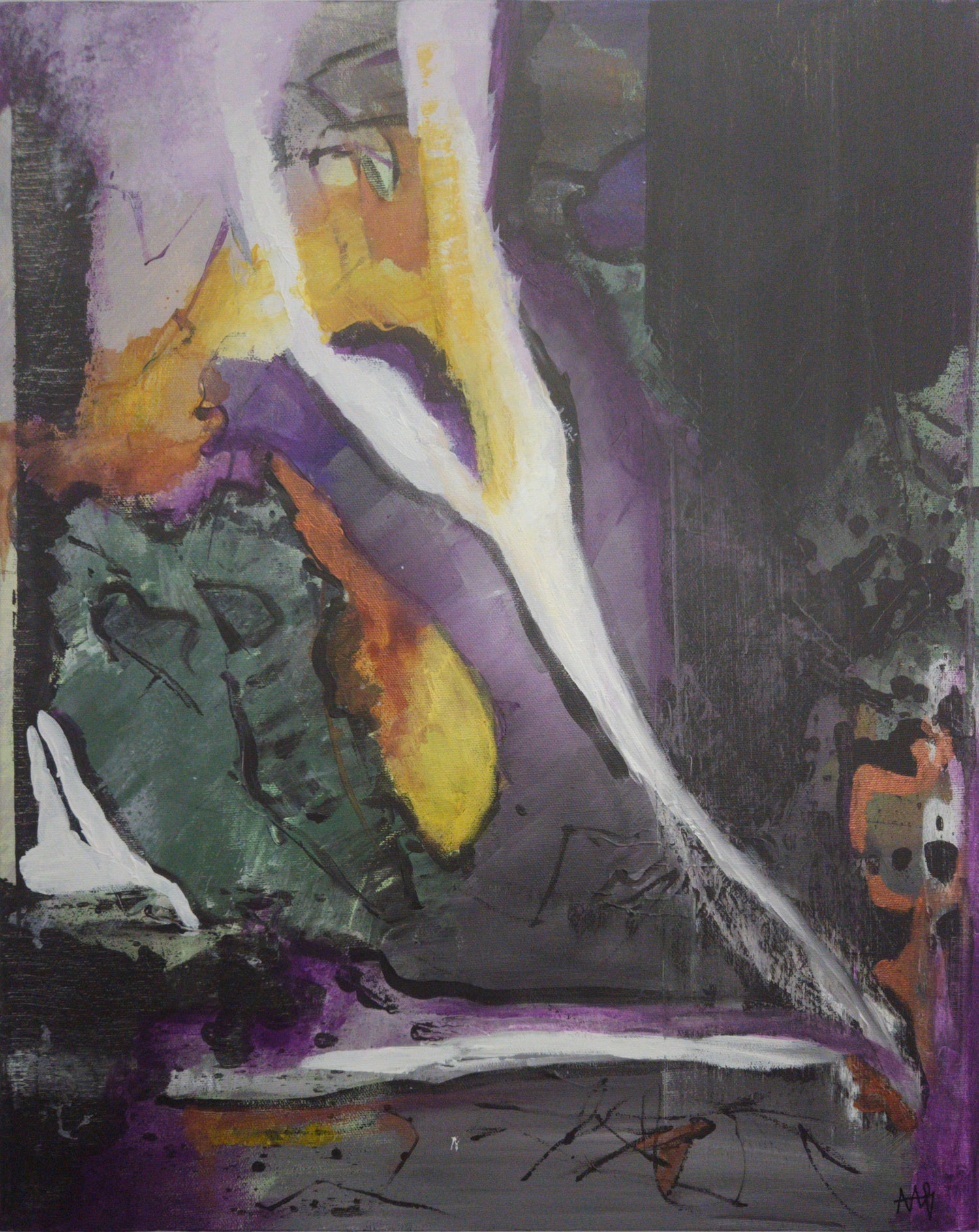Tableaux abstrait aux couleurs vert orangé blanche et jaune. Elle est peinte au couteau. Texturé, cette oeuvre originale est délivré avec un certificat d’authenticité 