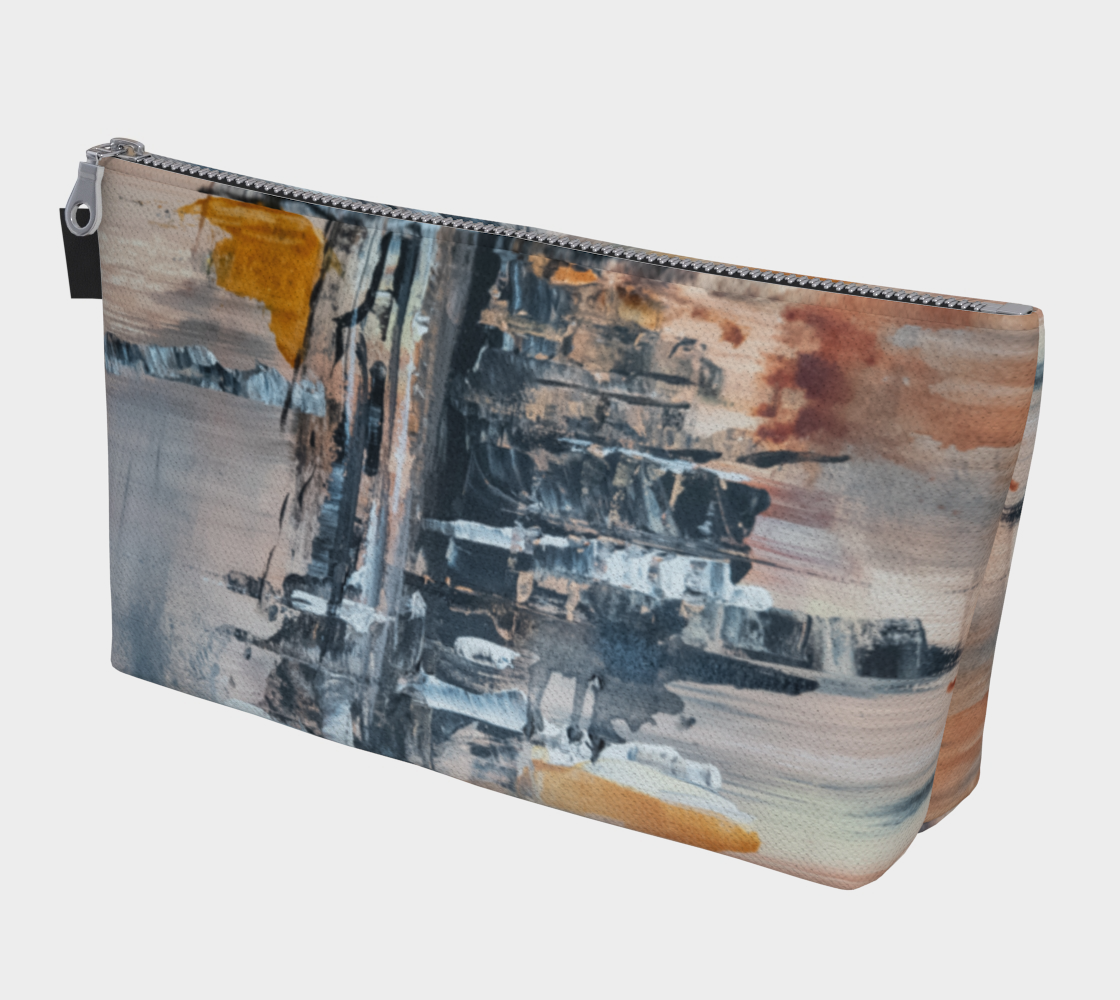Ville et abstrait. Toile originale, beige, doré, noir, blanc, qualité et fait au Québec Trousse maquillage 
