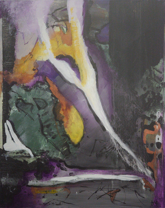 Toile original abstraite peinte au couteau. Coloré, jaune , blanc, vert, doré 
