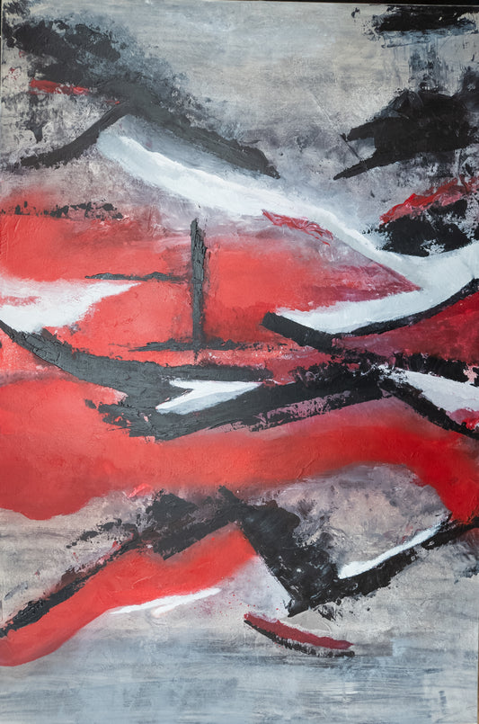 Art contemporain moderne. Coloré et texturé. Rouge noir et gris. Qualité et unique