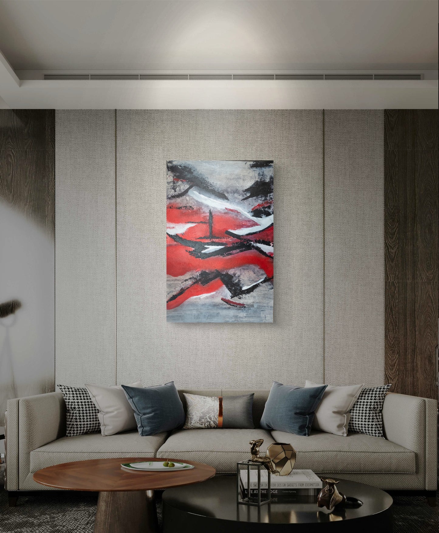 "Carmine" toile abstraite 2024 24x36 pouces oeuvre originale