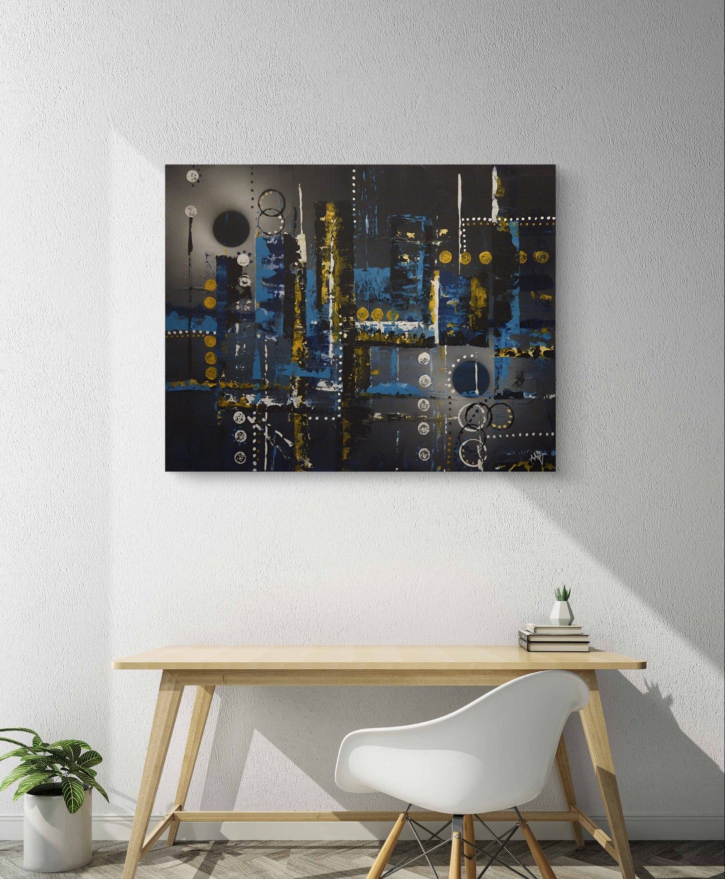 "Éclipse urbaine" toile abstraite 2024 22x28 pouces oeuvre originale
